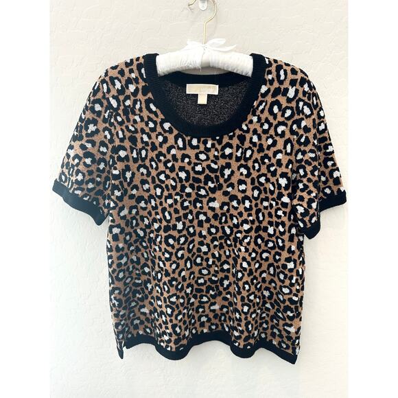 MICHAEL KORS | Leopard Animal Print Thick Knit Short Sleeve Sweater | XL - Picture 1 of 6